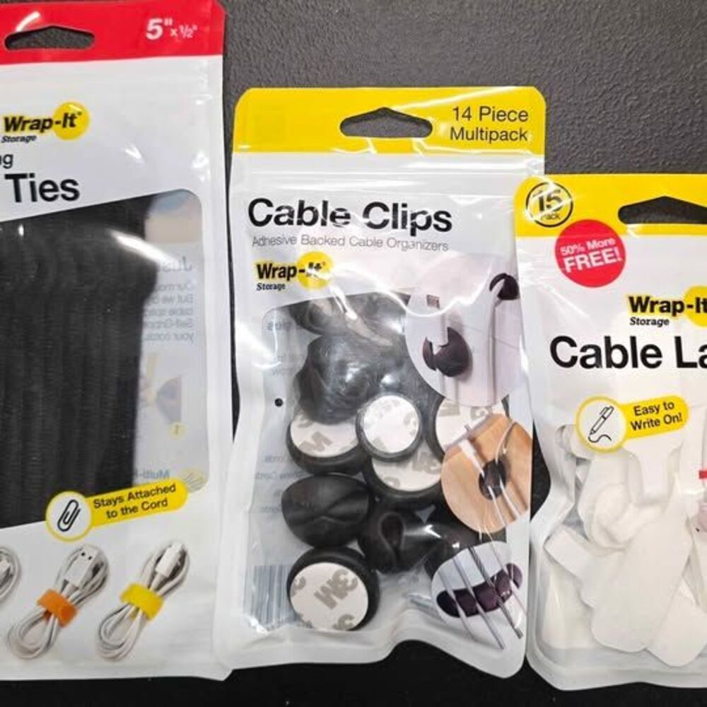 Wrap-It Storage Cable Ties, Labels & Clips - 3 packs - NEW & sealed